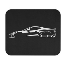 C8 Corvette Stingray White Silhouette Graphic Mouse Pad – Sports Car Desk Mat picture