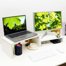 TEAMIX Adjustable White Monitor Stand Riser - 2 Pack, Wood 2 Tier Adjustable ... picture