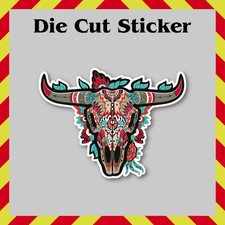 Boho Western Bull Skull Sticker, Floral Cow Head Vinyl Decal, Bohemian Longhorn picture