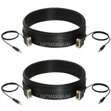 2 pcs 25FT SVGA Super VGA 3.5mm Aux Cable Audio Video Male to Male Monitor picture