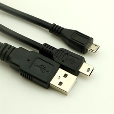 Muti function USB A Male to Mini & Micro 5 Pin B 2 In 1 Dual Plug Charger Cable picture