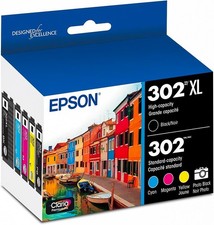 Genuine Epson 302XL 302 Ink Cartridges 5 Pack Black Color OEM T302XL-BCS picture