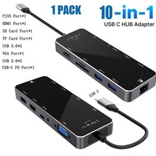 10-in-1 USB C HUB Type-C Multi USB, 4K HDMI VGA Adapter, SD/TF, RJ45 Port Black picture