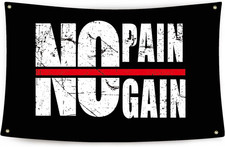 No Pain No Gain Flag Motivational Gym Banner 3 X 5 Ft Fitness Wall Decor with 4 picture