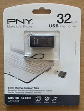 GENUINE PNY 32GB Micro Sleek Attache USB Flash Drive FDD Thumb P-FDU32GSLK/GRY-G picture