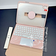 Harvopu for iPad 10th/11th Generation A16 Case with Keyboard, 360 Rotation Pink picture