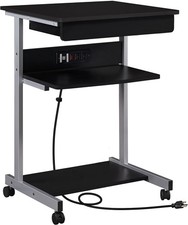 Small Rolling Computer Desk W/ Power Outlet Laptop Cart Black picture