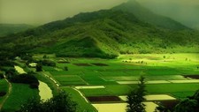 Landscape nature green field river hills mist valley Custom Gaming Mat Desk picture