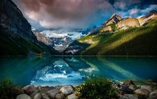 Landscape photography nature lake mountains forest Custom Gaming Mat Desk picture