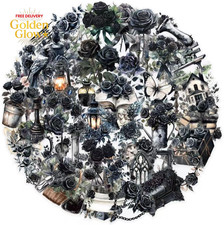 50 Pcs Dark Aesthetic Gothic Transparent Stickers,Black Rose Flower Stickers Pac picture