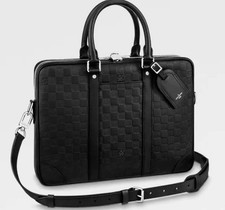 Men’s Louis Vuitton Porte-Documents Black Leather Damier Briefcase bag Faux picture