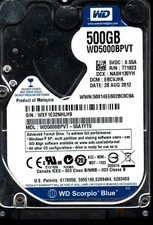 WD5000BPVT-55A1YT0 S/N:WXF1E DCM:EBCVJHK WESTERN DIGITAL 500GB MALAYSIA AUG 2012 picture