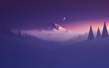 Landscape mountains trees moon stars minimalism Custom Gaming Mat Desk picture
