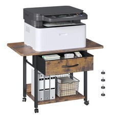 2Tier Printer Stand Storage Locking Wheels Under Desk Rolling Cart Brown picture