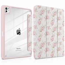 Pink/White Floral Rose Print Folding Folio Case Cover for Apple iPad Pro picture