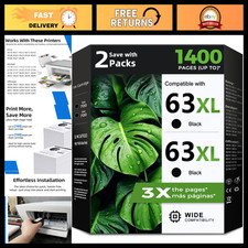 63XL Black Ink Cartridges Replacement - High Yield, 2 Pack for HP Printers picture