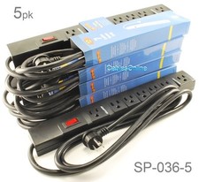 5-Pack 7 Outlet Horizontal Surge Power Strip, 90 Joules, w/ 90 Degree 6ft Cable picture