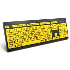 Large Print High Contrast Wired Keyboard Yellow Letters USB Seniors Low Vision picture