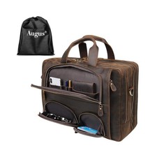 Augus Business Travel Briefcase Genuine Leather Duffel Bags for Men Laptop Ba... picture