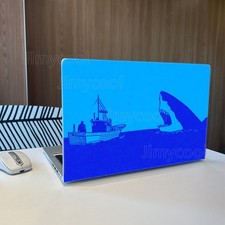 Retro Blue Monochrome Shark Boat Scene Decor Cuttable DIY Vinyl Laptop Skin picture