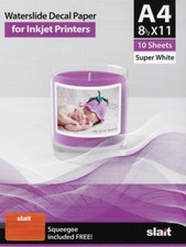 Slait Inkjet Waterslide Decal Paper WHITE -  A4 8.5x11 20 Sheets w/Free Squeegee picture
