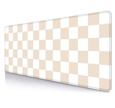 Beige Sand Checkered Desk Pad, Cute Aesthetic Extra Large Pad for Girls, Comp... picture