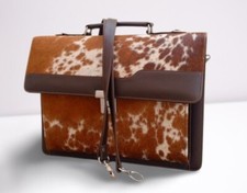 Cowhide Briefcase Bag Brown White Hair On Cow Hide Travel Bag picture