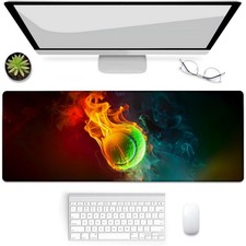 Tennis Ball Mouse Pad Large Desk Mat Abstract Fire Rubber 31.5x11.8 Inch picture