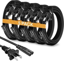 5 Pack TV Power Cord Short 1 ft. for TV Replacement TV Power Cable 2 Prong Black picture