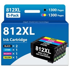 812XL Ink Cartridges (5PK,2BK/1C/1M/1Y) for Epson WF-7840  WF-7310 WF-7820 picture