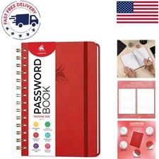 Elegant Password Organizer Notebook | Spiral Bound with Red Faux Leather Cover picture