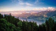 Landscape mountains lake village dominic kamp Custom Gaming Mat Desk picture