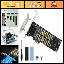 Dual M.2 NVMe to PCIe Adapter Card with Heat Sink - Supports M-Key B&M Key SSDs picture