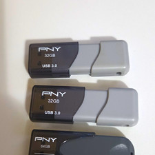 2 PNY 32GB  AND 1 64GB USB 3.0 USB-A Interface Flash Drive Gray/Black Lot of 3 picture