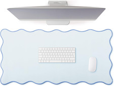 Blue scalloped desk mat large waterproof gaming pad with stitching non-slip picture