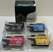 Kingjet LC401XL Replacement Ink Cartridges 4-Pack BK C M Y High Yield Color Set picture