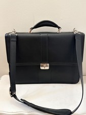 Samsonite 1108127 Genuine Leather Black Briefcase Business Bag Shoulder Strap picture
