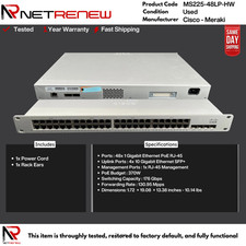 UNCLAIMED Cisco Meraki  MS225-48LP-HW  GbE PoE 4x 10G SFP picture