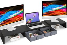 TEAMIX Wood Dual Monitor Stand Riser with Drawers-Length and Angle Adjustable Tr picture