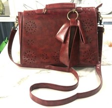 ECOSUSI Crossbody Messenger Bag In Red VEGAN LEATHER Ships free picture