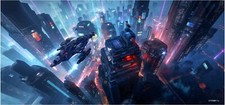 Landscape city futuristic science fiction cyberpunk Custom Gaming Mat Desk picture