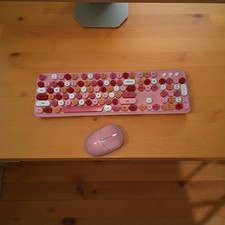 Wireless Pink Aesthetic Keyboard Mouse Bundle – Battery Saving Home Office Desk picture