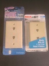 (LOT OF 2) Leviton & RCA Phone Jack 6-Wire Duplex Flush Mount Wallplate Ivory picture