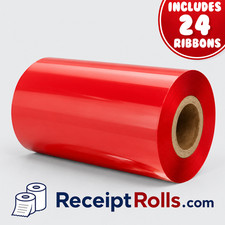4.33'' x 984' (110mm x 300m) RED Thermal Transfer Ribbons (24) Wax Resin Zebra picture