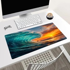 Turquoise Ocean Wave Sunset Mouse Pad 24x14in Large Desk Mat Coastal Sea Decor picture