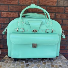 McKlein Roseville Rolling 2 in 1 Laptop Briefcase Genuine Leather Aqua Blue Bag picture
