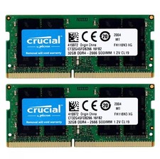 Crucial 64GB Kit 2x32GB DDR4 2666Mhz SODIMM Laptop CL19 Memory Ram CT32G4SFD8266 picture