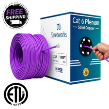 52Networks 1000FT Cat6 Plenum Solid Copper UTP Cable Purple - ETL Listed picture