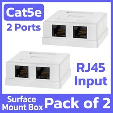 2 Pack RJ45 Surface Mount Box 2 Port Wall Mount Cat5e Ethernet Connector - White picture