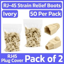 100 Pack RJ45 Boots Ivory Cat5e Cat6 Ethernet Cable Strain Relief Boot Snagless picture